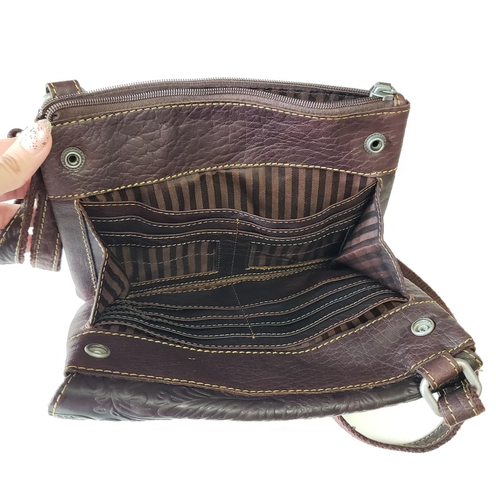 Jack Georges Brown Genuine Leather Crossbody Purse with adjustable strap - Picture 7 of 14